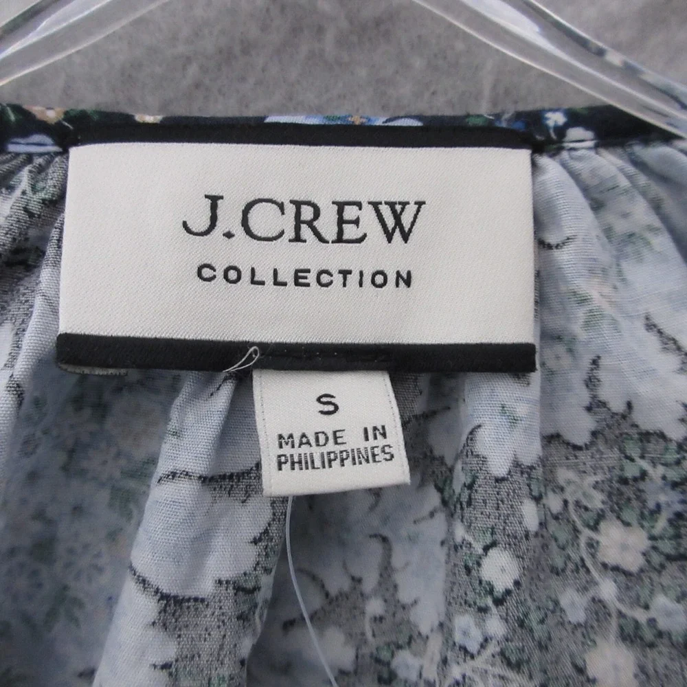 J Crew Collection Top Small Blue Ratti Pacific Paisley Button Up Tie Sleeve Boho